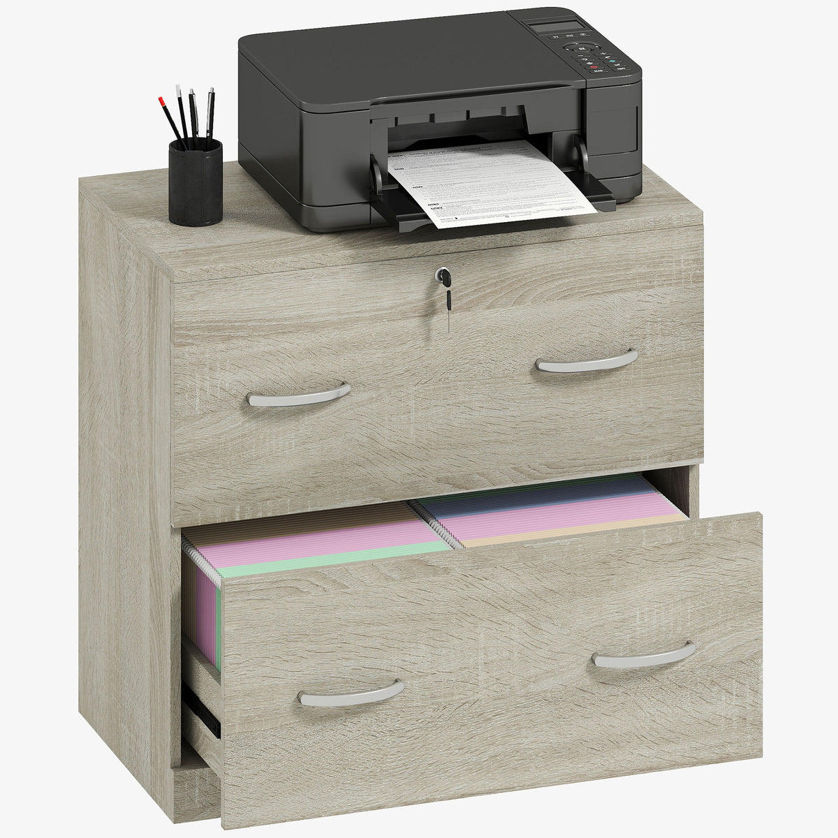Armário para Arquivos com Gavetas para Escritório Armário de Arrumação de Escritório com Fechadura e 2 Chaves para Estúdio Dormitório 77x42x72 cm Madeira — foto 1