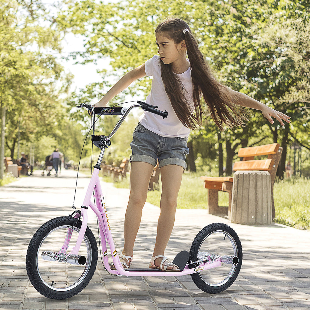 Trotinete com 2 Rodas de 16 Polegadas Trotinete para Crianças com Altura Ajustável e Freio 143x58x92-100 cm Rosa — foto 2