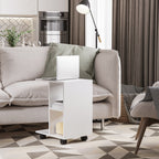 Mesa Auxiliar Moderna Mesa Auxiliar em Forma de C com Rodas e Prateleiras Abertas para Sala de Estar Dormitório 45x35x58 cm Branco — foto 2