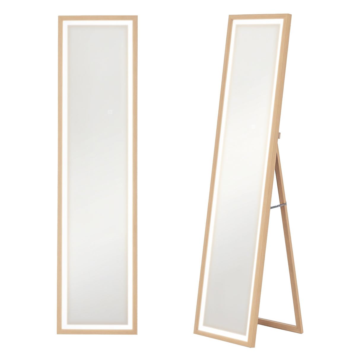 Espelho de Pé com Luz LED 40x160 cm Espelho de Corpo Inteiro com Iluminação de 3 Cores Tátil Função de Memória e Suporte para Sala de Estar Dormitório Madeira — foto 1