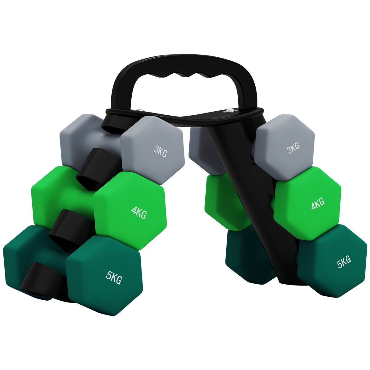 Conjunto de Halteres 2 x 3kg 2 x 4kg e 2 x 5kg Halteres Hexagonais com Suporte de Armazenamento para Treino em Casa Ginásio Multicor — foto 1