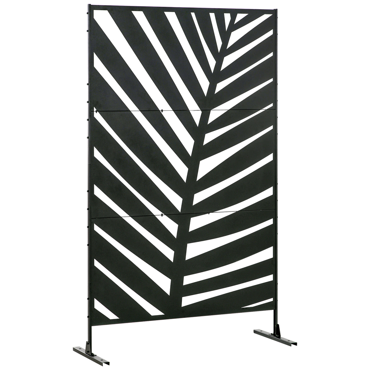 Biombo de 3 Peças Separador de Ambientes com Desenho de Folha de Bananeira Biombo para Exterior Jardim Varanda 122x45x198 cm Preto — foto 1