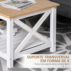 Mesa de Centro para Sala de Estar Mesa de Café com Prateleira de Armazenamento Inferior 116x60x48cm Madeira Natural e Branco — foto 5