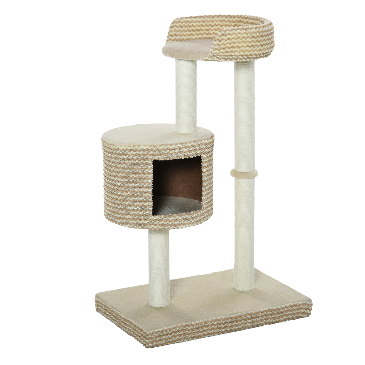 Árvore para gatos com Caverna de Pelúcia Postes de juta Plataforma confortável 61x41x96 cm Bege e Café — foto 1
