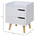 Mesa lateral de cabeceira multiuso para sala de estar ou quarto com 2 gavetas espaçosas Pernas de pinho elevado Design moderno 33x28x42cm Branco — foto 3