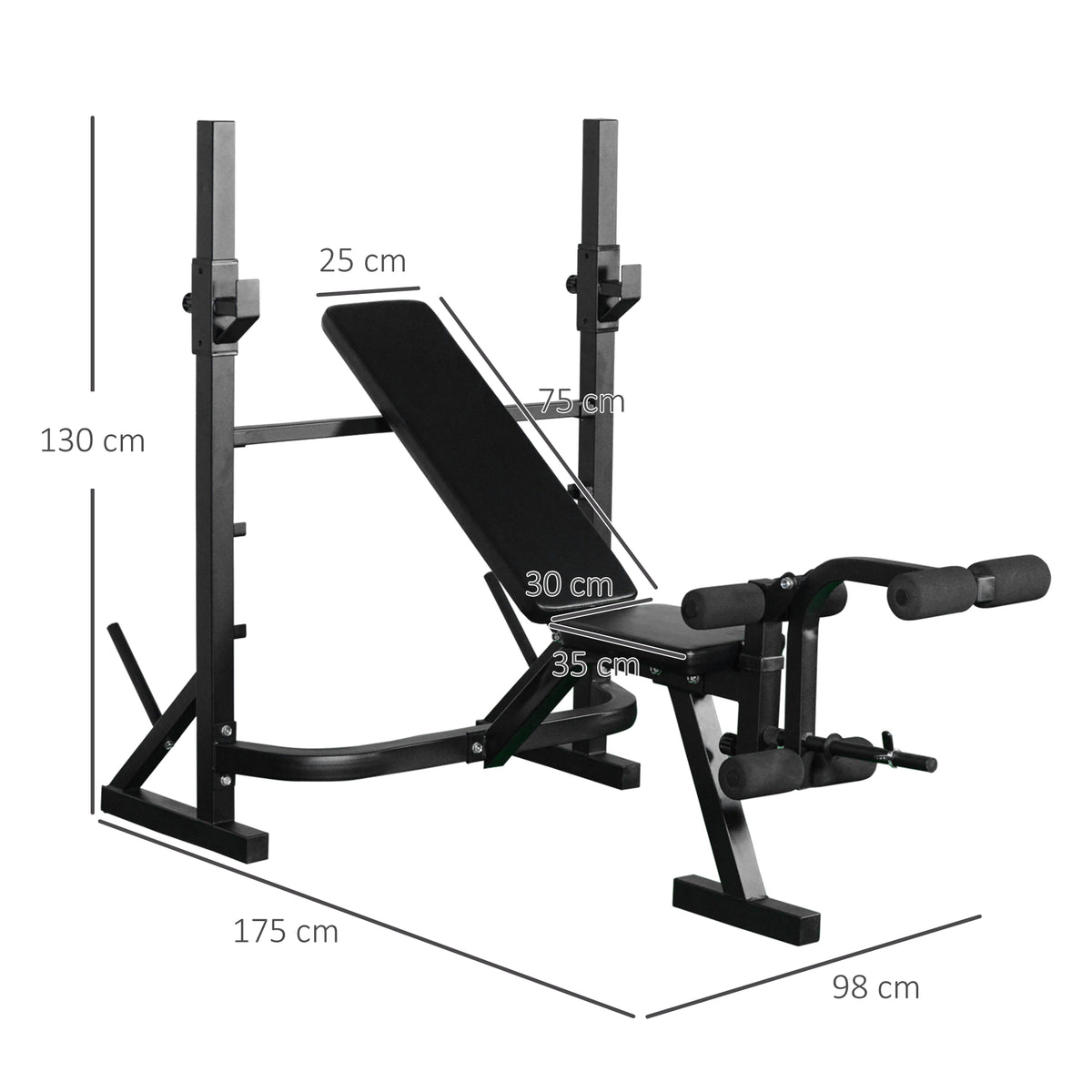 Banco de Musculação Multifuncional com Altura Ajustável de 3 Níveis para Treino de Corpo Inteiro 175x98x130 cm Preto — foto 3