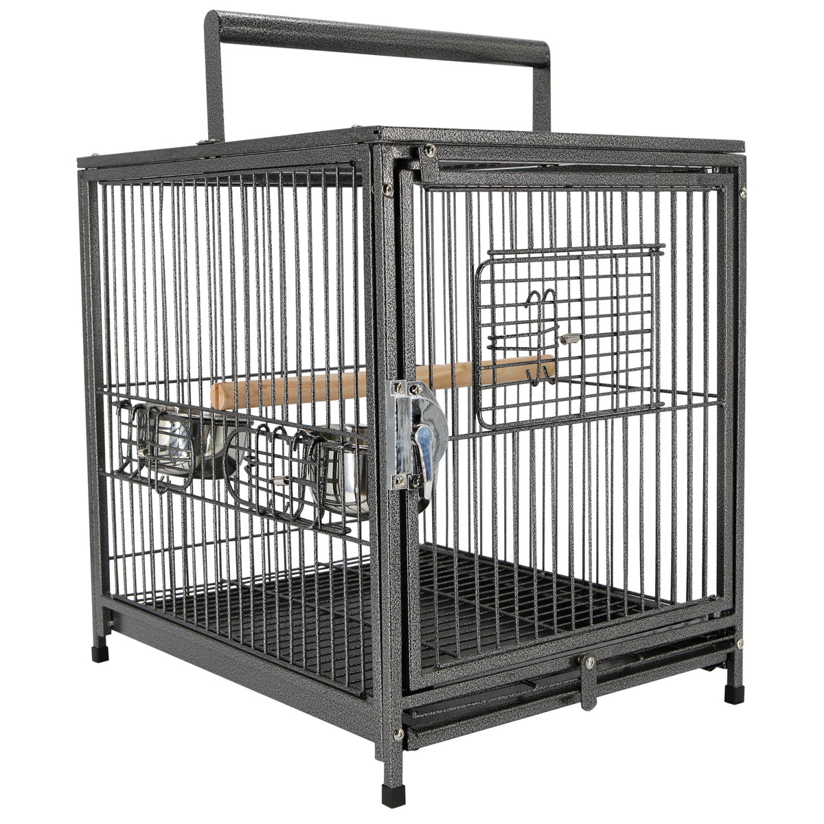 Gaiola de pássaro metálica espaçosa para papagaios com 4 portas 2 alimentadores de aço inoxidável removíveis 46x36x56cm — foto 1
