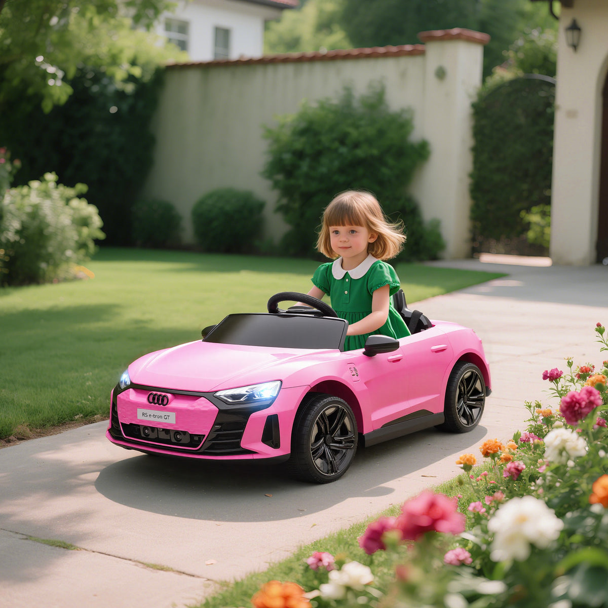 Carro Elétrico AUDI RS E-Tron GT para Crianças de 3-6 Anos Carro de Bateria 12V com 2 Motores Controlo Remoto Faróis LED Buzina Música USB e Abertura de Porta 3-5km/h 103x58x41 cm Rosa — foto 2
