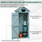 Armário de Jardim de Madeira 77x54,2x179 cm 0,3 m² Armário de Armazenamento de Ferramentas com 3 Prateleiras e 2 Portas com Fechadura para Pátio Varanda Azul Claro — foto 6