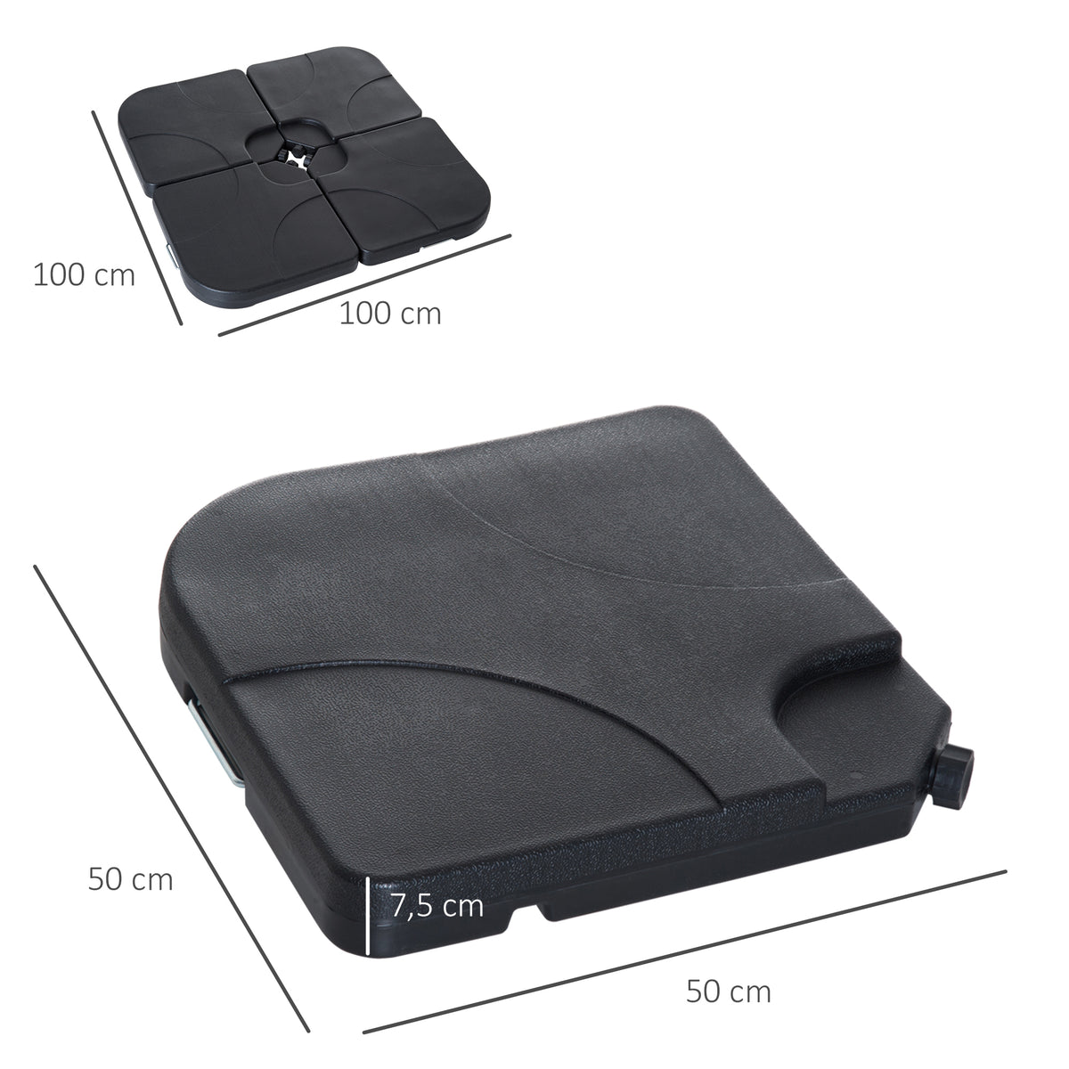 Base para Chapéu de Sol de 4 Peças Suporte para Chapéu de Sol para Jardim Pátio Exterior 50x50x7,5cm Preto — foto 3