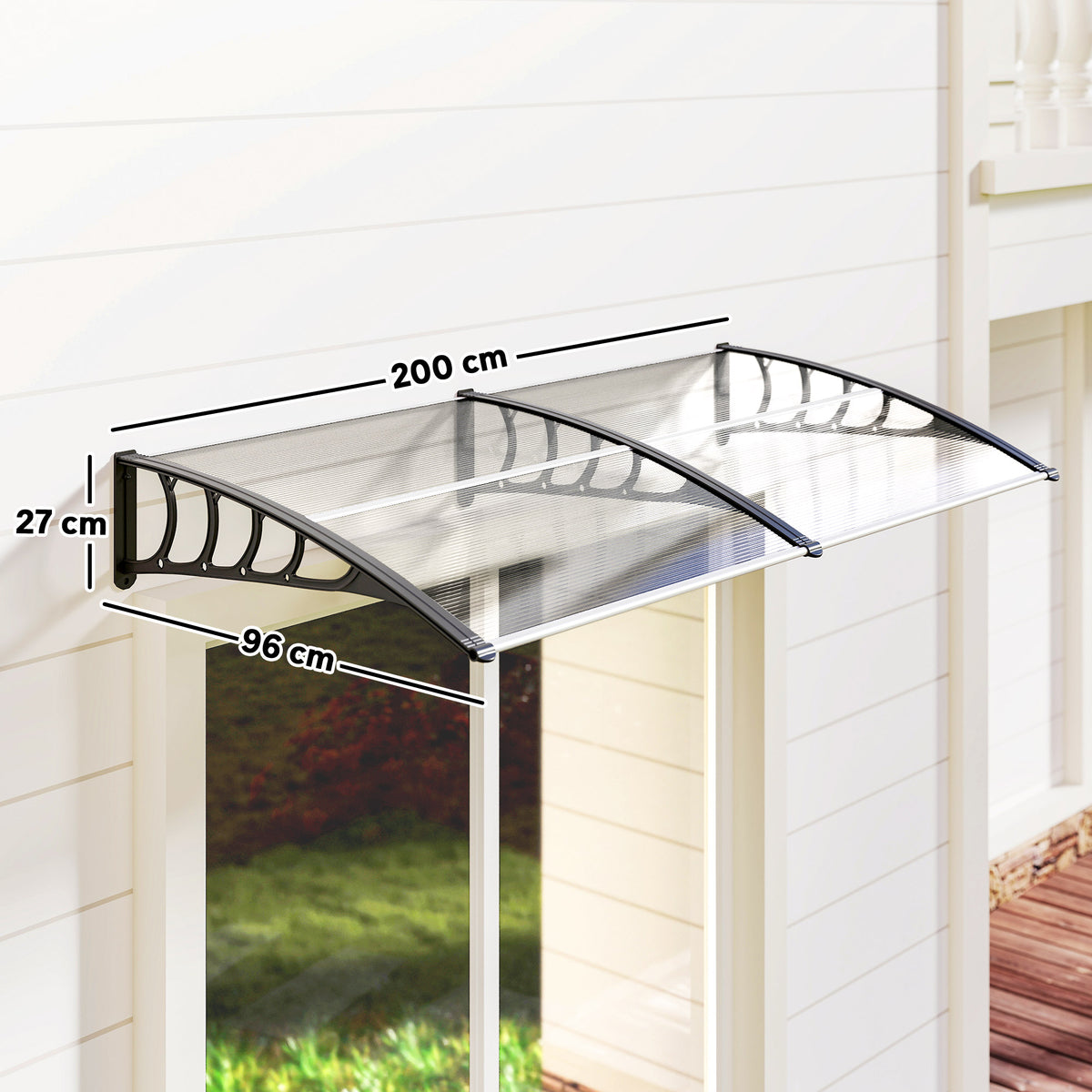 Marquise Exterior para Portas e Janelas, 200x96 cm, Toldo de Proteção contra Sol e Chuva, com Cobertura de Policarbonato, Barras de Alumínio, Transparente — foto 3
