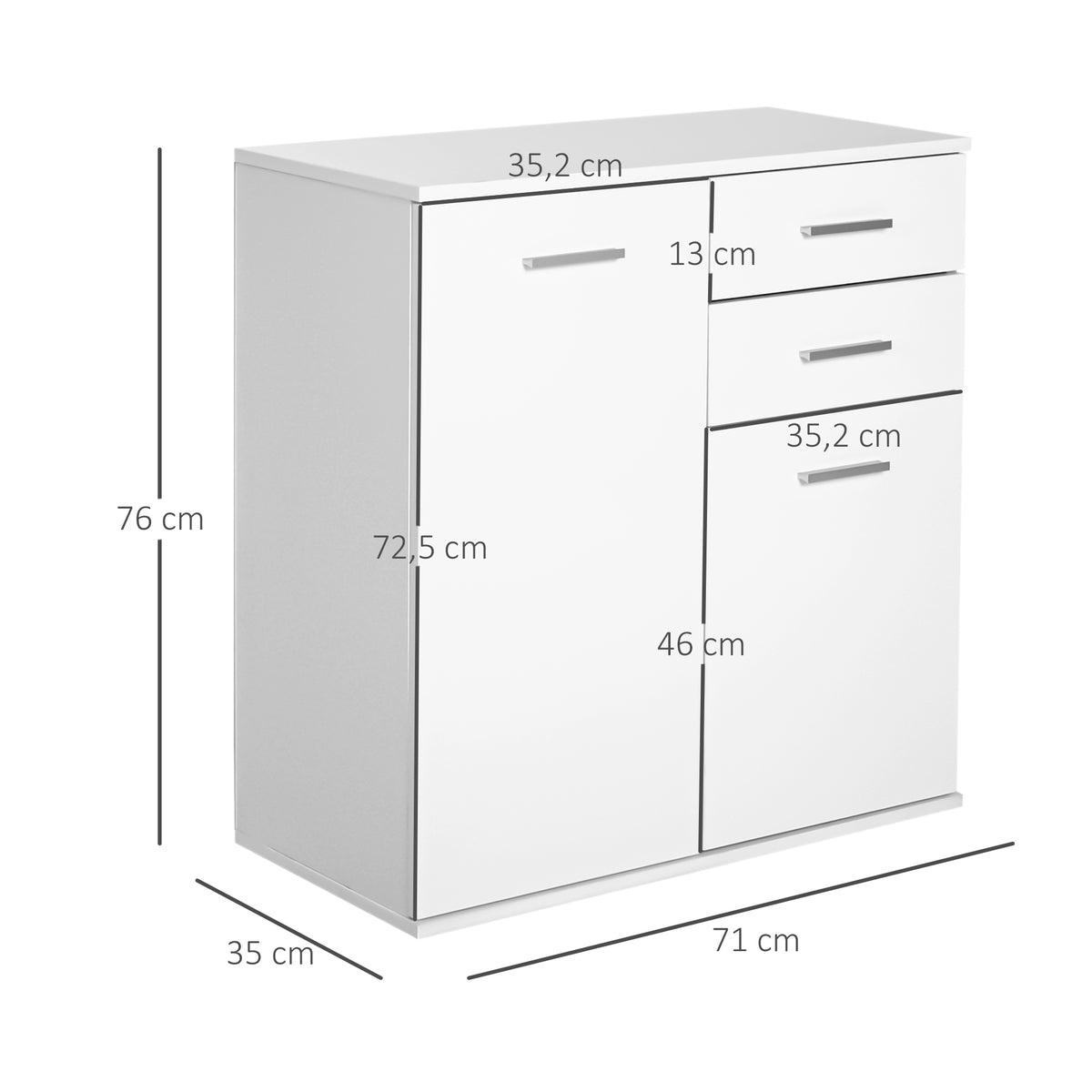 Armário Gabinete Consola Aparador Organizador de Armazenamento Multiuso para Sala de Estar com Portas e Gavetas 71x35x76cm — foto 3