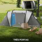 Tenda de Campismo Familiar para 4-5 Pessoas Tenda de Campismo Túnel Impermeável 3000 mm com 2 Quartos Bolsa de Transporte e Gancho Ideal para Caminhadas e Pesca Cinzento — foto 5