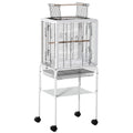 Gaiola para Passáros com Suporte Desmontável Gaiola com 4 Rodas Teto com Abertura 2 Comedouros 2 Poleiros e Bandeja para Periquitos Canários 47x35x106,5cm Branco — foto 1