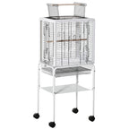 Gaiola para Passáros com Suporte Desmontável Gaiola com 4 Rodas Teto com Abertura 2 Comedouros 2 Poleiros e Bandeja para Periquitos Canários 47x35x106,5cm Branco — foto 1