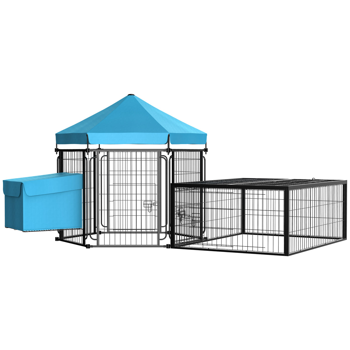 Galinheiro de Metal para 6-10 Galinhas Galinheiro Resistente para Exterior com Toldo Grade de Arame Ninho Teto Abatível e Portas 201,5x156x120cm Preto e Azul — foto 1