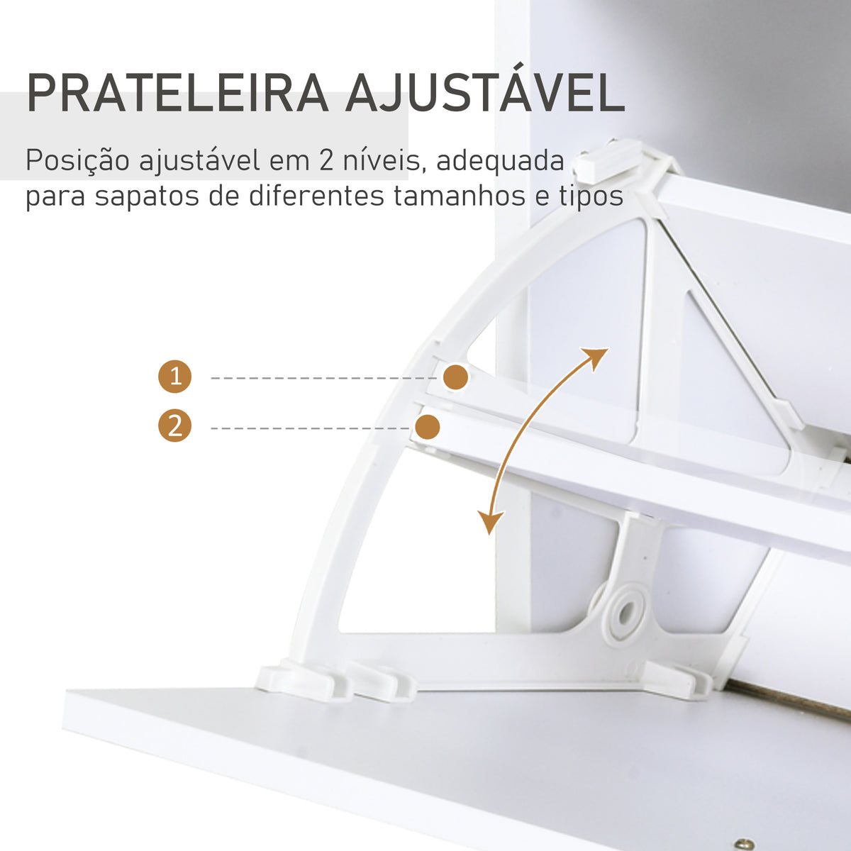 Móvel Sapateiro de 2 Portas Sapateiro Estreito para 12 Pares de Sapatos com Gaveta Prateleira Aberta e Bancada de Vidro para Corredor Entrada 60x24x105,5cm Branco — foto 5