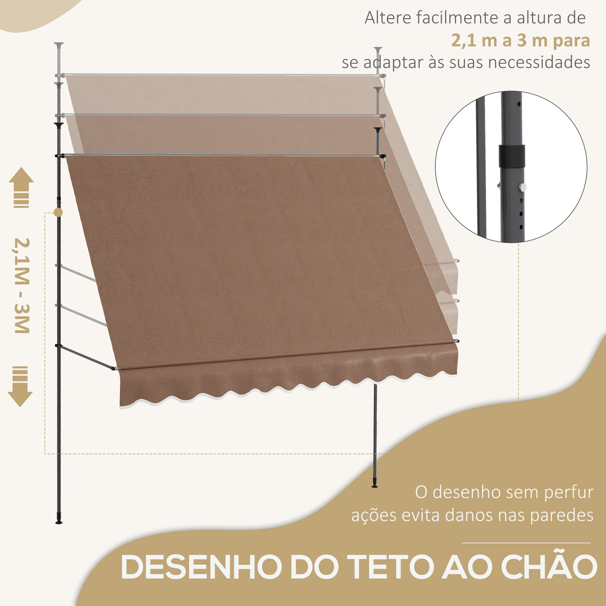 Toldo Manual Retrátil com Manivela 300x120x210-300 cm Toldo para Varanda com Altura Ajustável Impermeável e Anti-UV para Jardim Terraço Cinza Escuro - Modelo 1 — foto 4