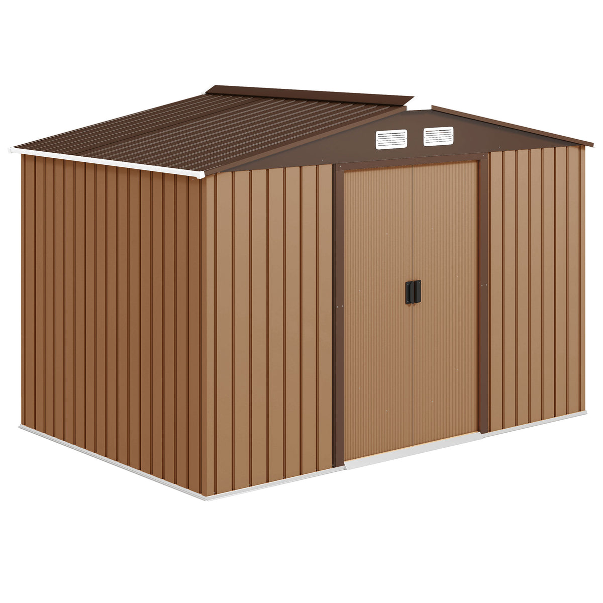 Abrigo de Jardim Exterior 4,83m² 277x195x192cm Abrigo de Jardim Metálico para Armazenamento de Ferramentas com Base de Reforço Incluída e 4 Janelas Marrom — foto 1