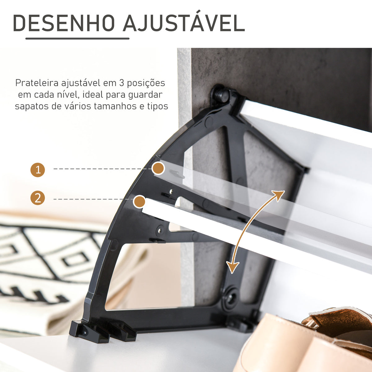 Sapateira Moderna Móvel Sapateira de Entrada com 2 Prateleiras Abatíveis para 8 Pares de Sapatos Sapateira Estreita para Corredor Entrada 62,5x26x81 cm Cinza — foto 6