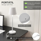 Candeeiro de Mesa com Luzes LED Candeeiro de Mesa Sem Fios Recarregável por USB-C 3 Cores Ecrã de Acrílico para Quarto Sala Ø11,2x36,5 cm Branco - Modelo 1 — foto 4
