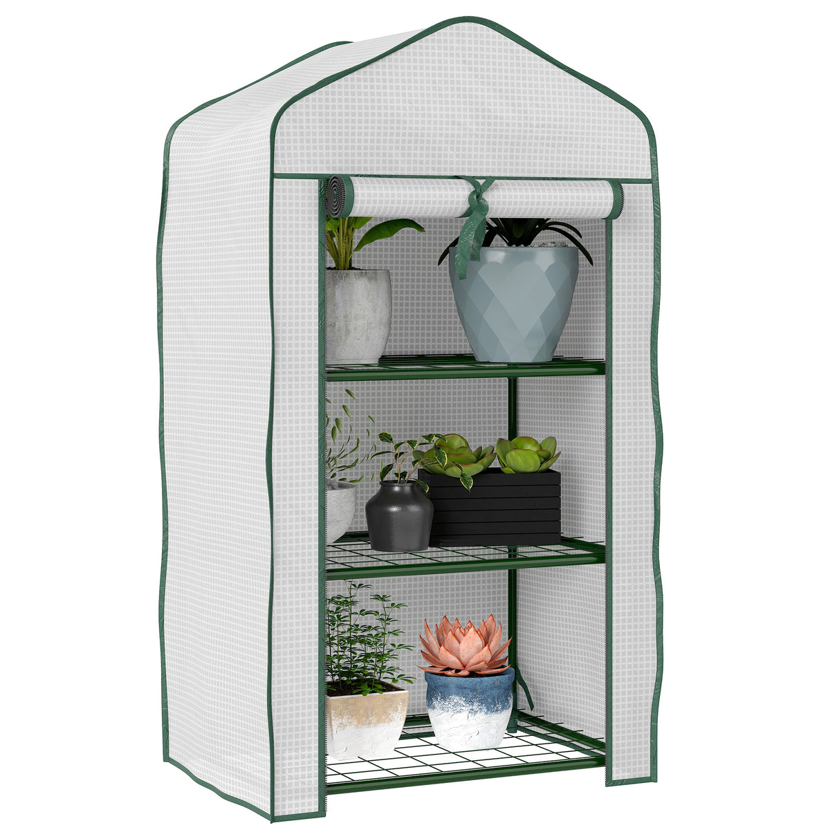 Estufa de Jardim de 3 Níveis Estufa de Terraço com 3 Prateleiras 1 Porta com Fecho de Correr para Cultivo de Plantas Flores Vegetais 59x39x127 cm Branco — foto 1