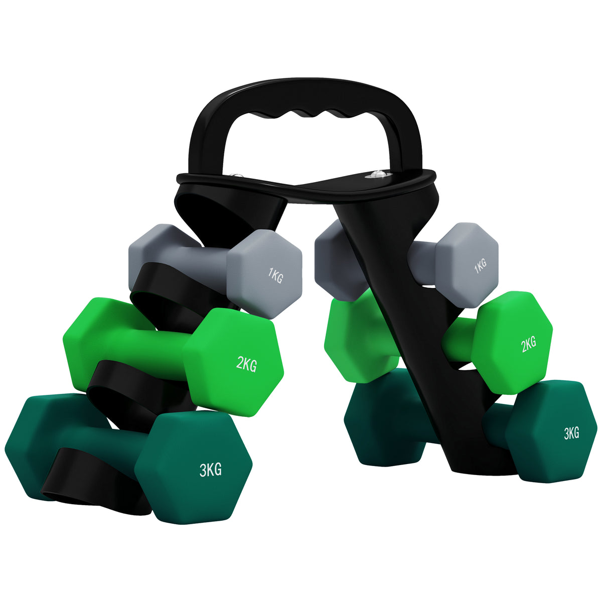 Conjunto de Halteres 2 x 1kg 2 x 2kg e 2 x 3kg Halteres Hexagonais com Suporte de Armazenamento para Treino em Casa Ginásio Multicor — foto 1