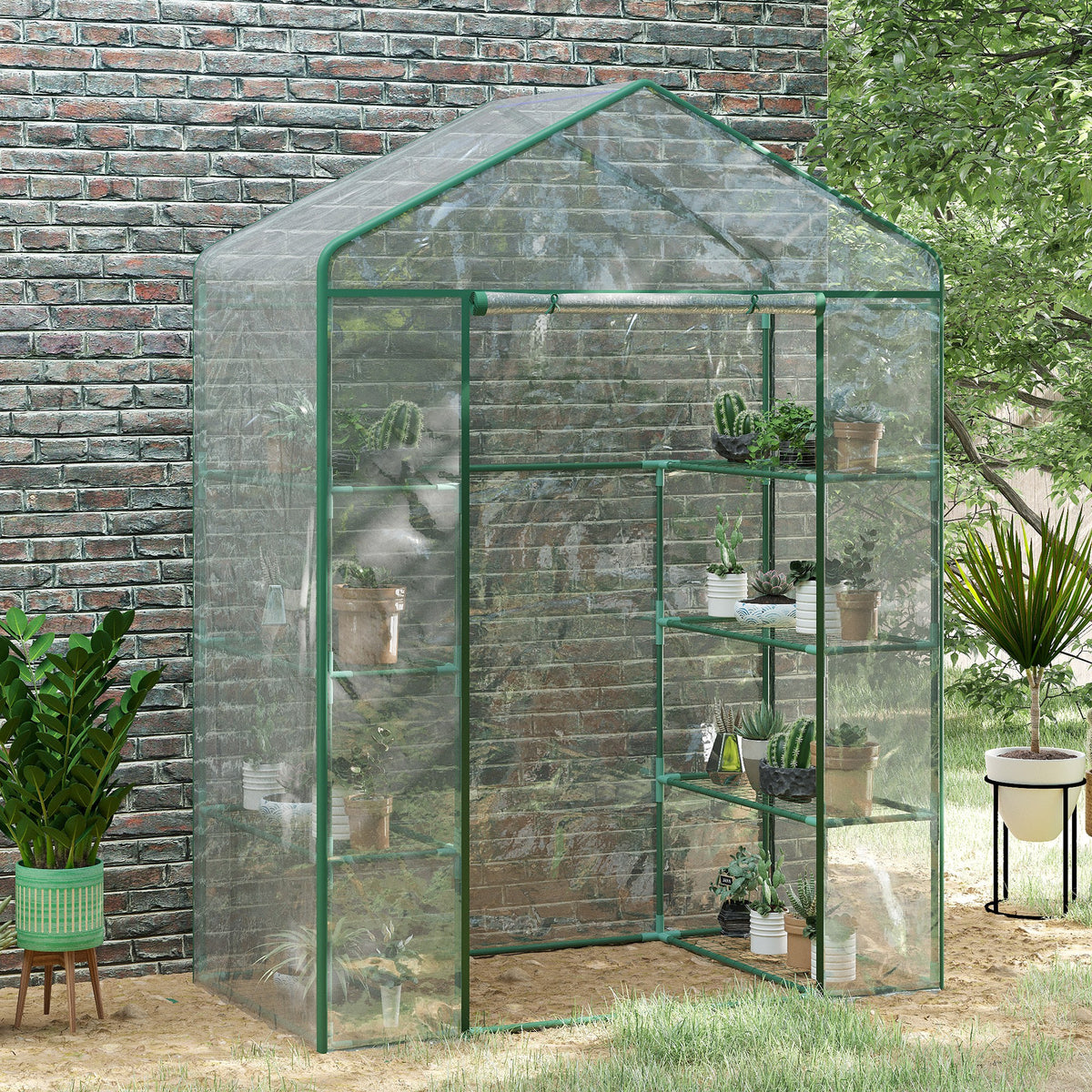 Estufa de Jardim Estufa para Cultivo de Plantas com 8 Prateleiras Cobertura de PVC e Estrutura de Aço 143x73x195 cm Transparente e Verde — foto 2