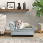 Sofá para Cães Pequenos Sofá para Gatos Estofado em Veludo com Arrumação Oculta e Almofada Lavável Carga 10 kg 76x45x43 cm Cinzento Claro — foto 2