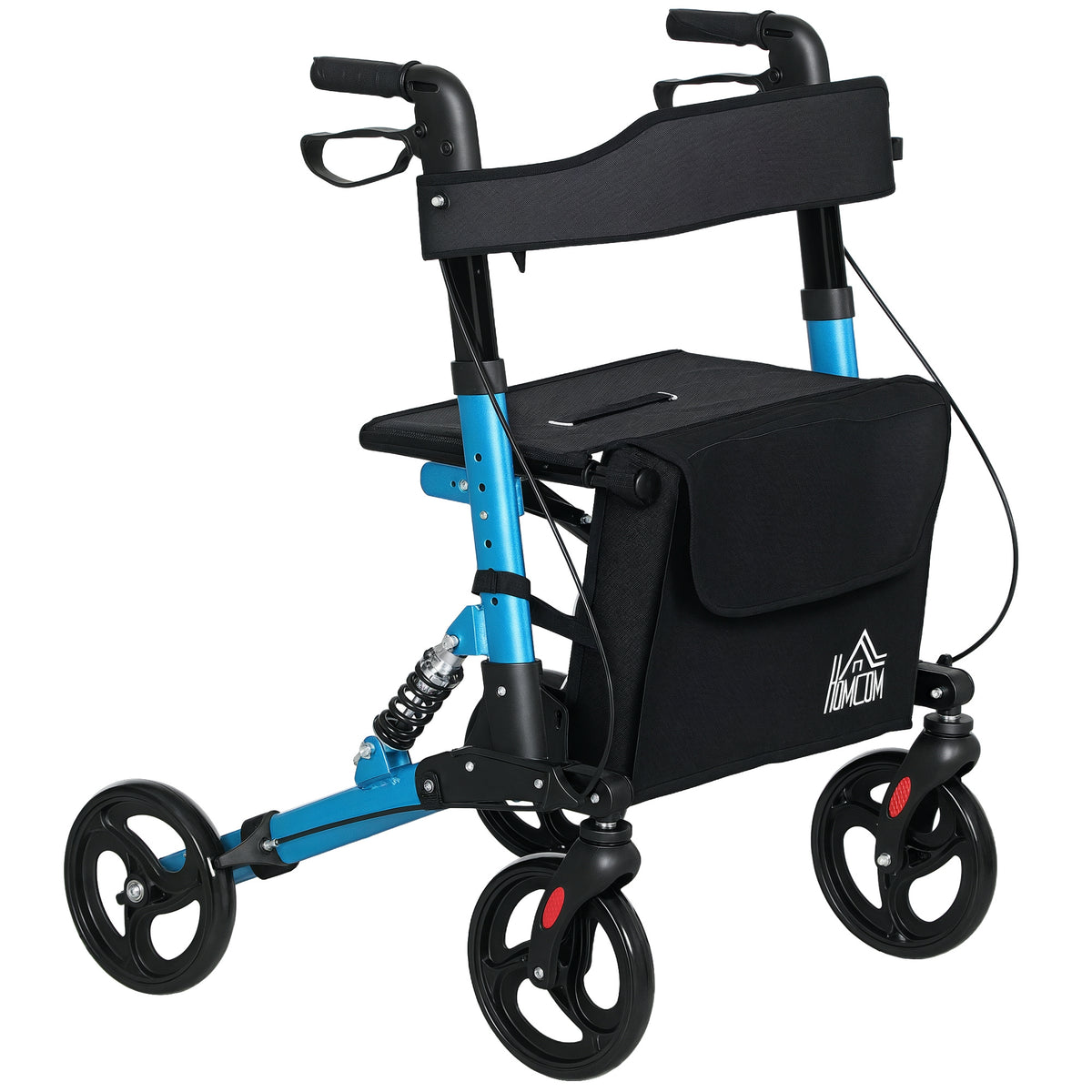 Andarilho Idosos Dobrável de Alumínio Andador para Pessoas Maiores com Assento e 4 Rodas Andarrilho com Altura Ajustável Travão e Bolsa de Transporte 66x65x80-93 cm Preto e Azul — foto 1
