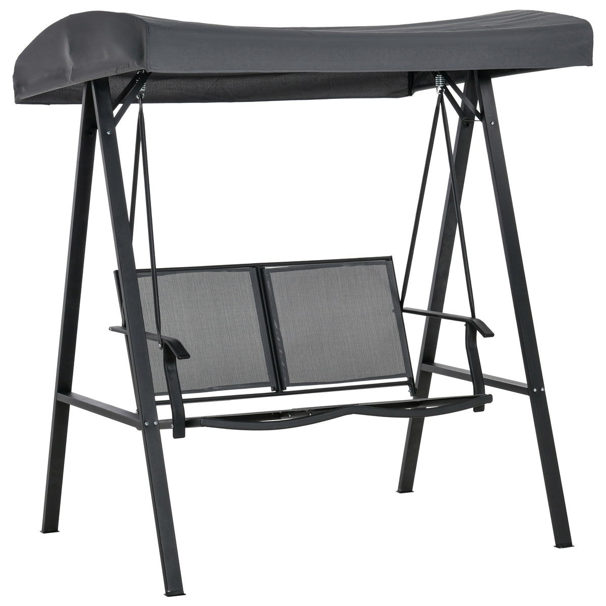 Baloiço de Jardim de 2 Lugares com Teto Ajustável Encosto Respirável e Estrutura de Aço para Balção Terraço Exterior Carga Máx. 220kg 150x11x170cm Cinza — foto 1