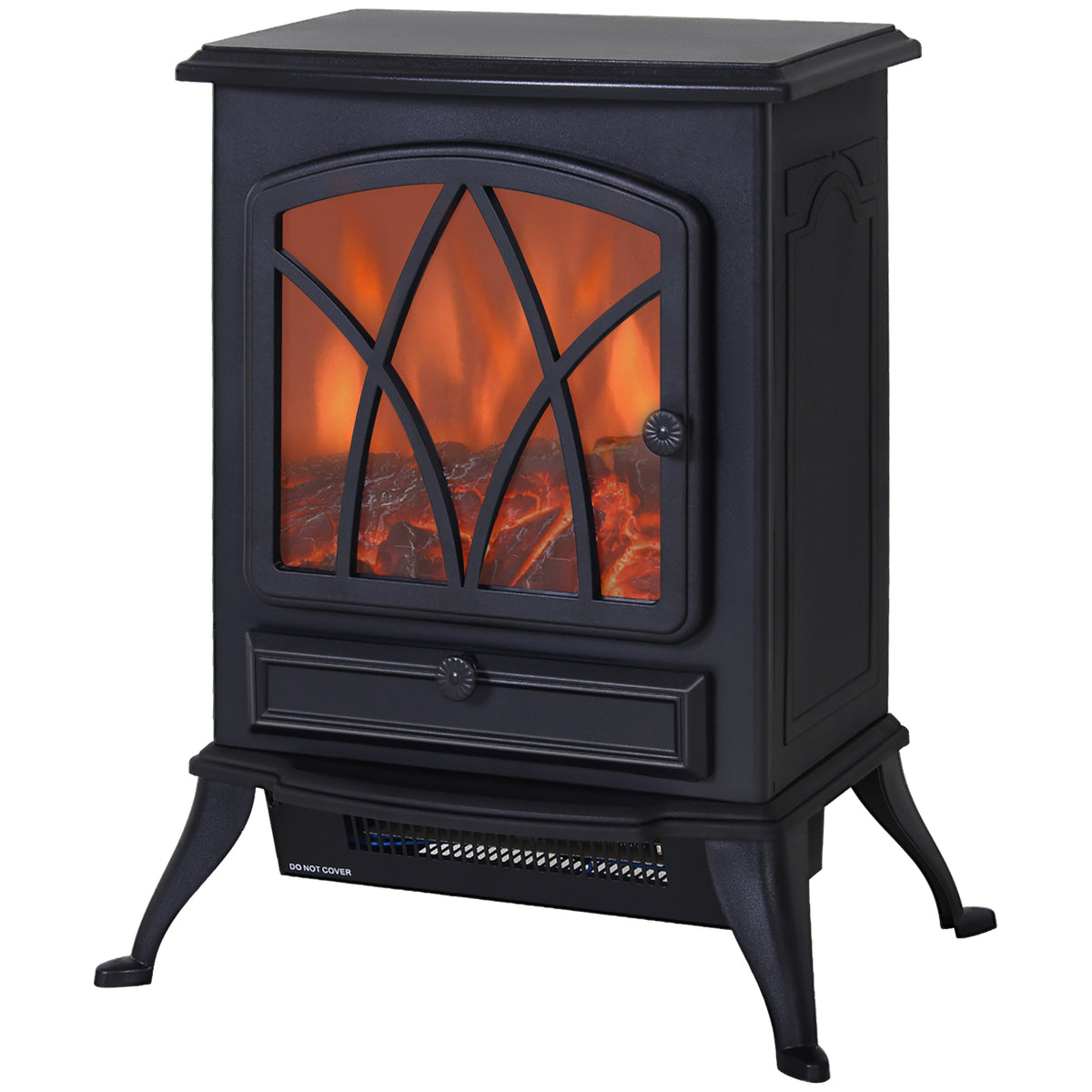 Lareira Elétrica Portátil Lareira Elétrica com Efeito de Chama Realista Potência 1000W/2000W 45x28,5x54cm Preto — foto 1