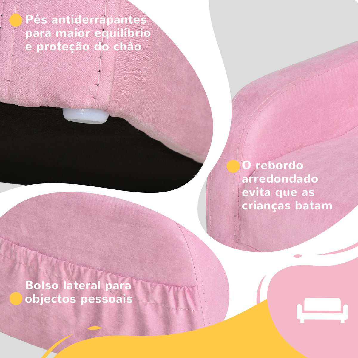 Poltrona Infantil Poltrona 2 em 1 para Crianças Dobrável em 2 Posições com Apoio de Braços e Assento Acolchoado 47x45x38cm Rosa — foto 6