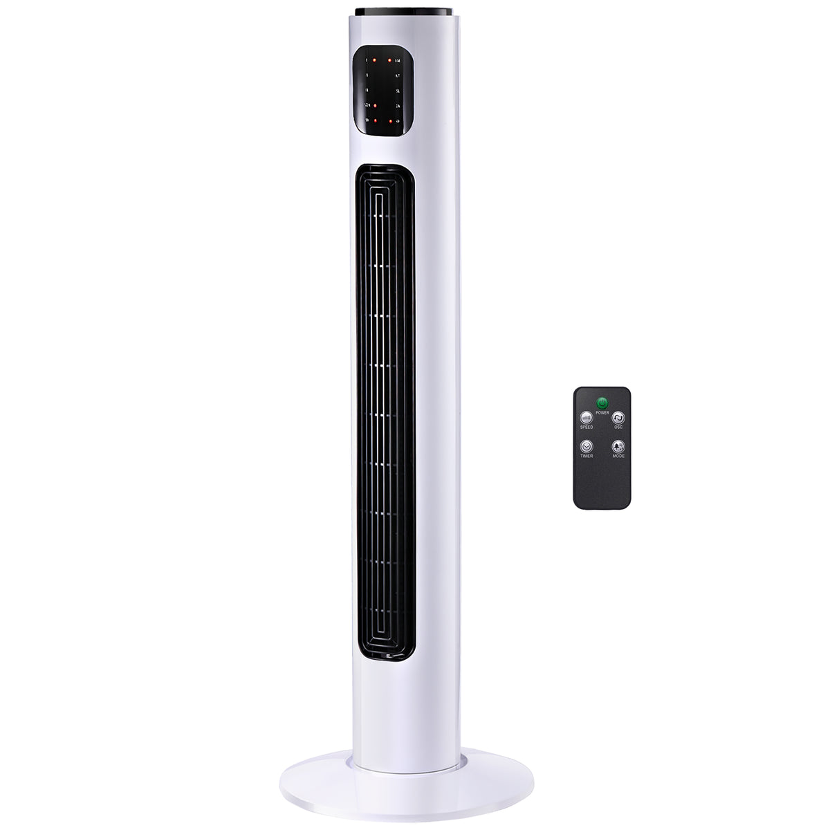 Ventoinha de Coluna com Controlo Remoto Oscilação de 70° 3 Modos 3 Velocidades Temporizador e Alça de Transporte para Casa Escritório Ø32x96 cm Branco e Preto — foto 1