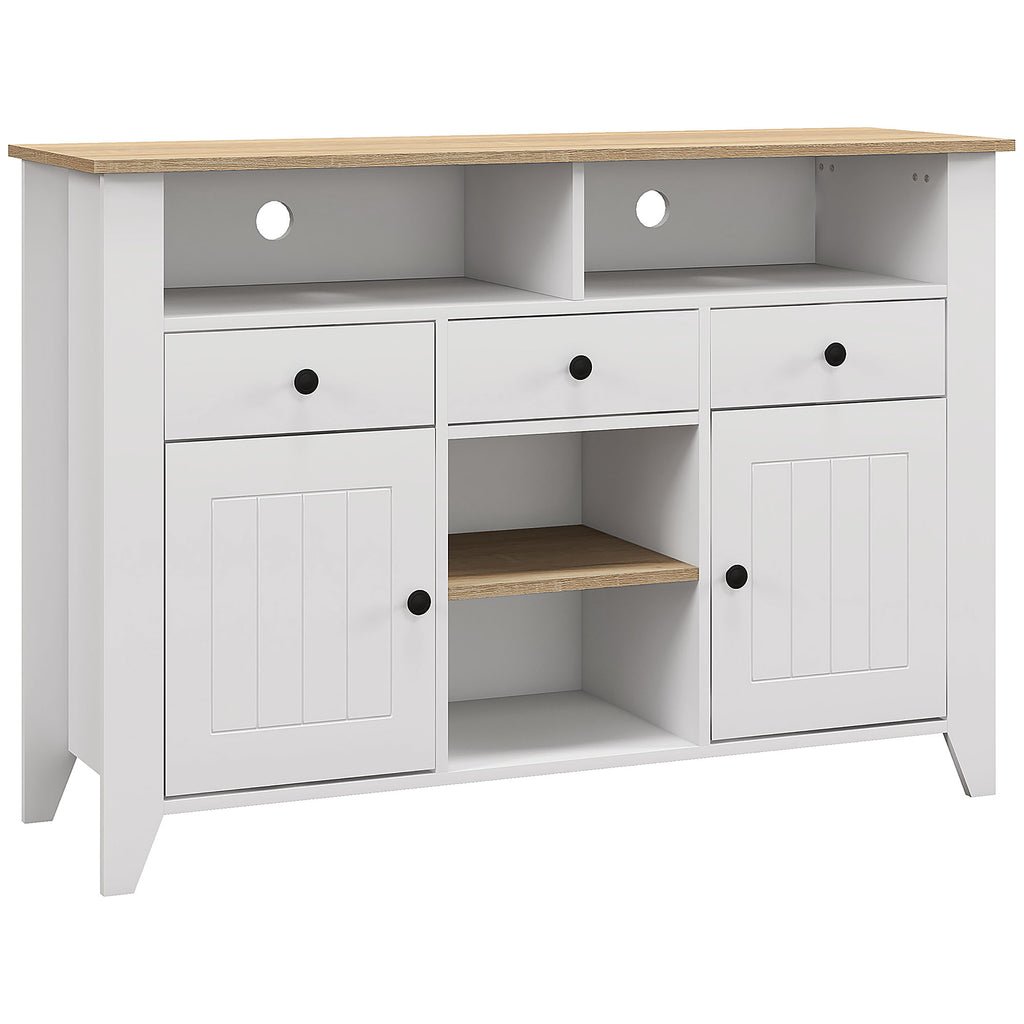 Aparador de Cozinha Mesa para Televisores de 50 Polegadas com 3 Gavetas 2 Armários 2 Prateleiras Abertas e 2 Prateleiras Ajustáveis Estilo Moderno 120x38x81,5 cm Branco — foto 1