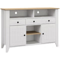 Aparador de Cozinha Mesa para Televisores de 50 Polegadas com 3 Gavetas 2 Armários 2 Prateleiras Abertas e 2 Prateleiras Ajustáveis Estilo Moderno 120x38x81,5 cm Branco — foto 1