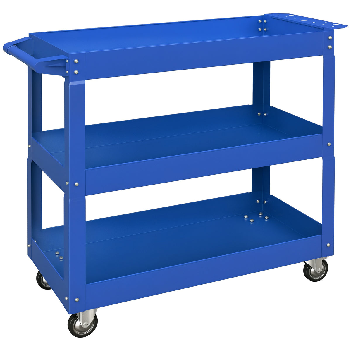 Carrinho de Ferramentas com Rodas Carro de Ferramentas de Oficina de Aço com 3 Prateleiras de Armazenamento e Alça Lateral para Garagem Oficina Carga Máxima 150kg 83x35,3x76 cm Azul — foto 1