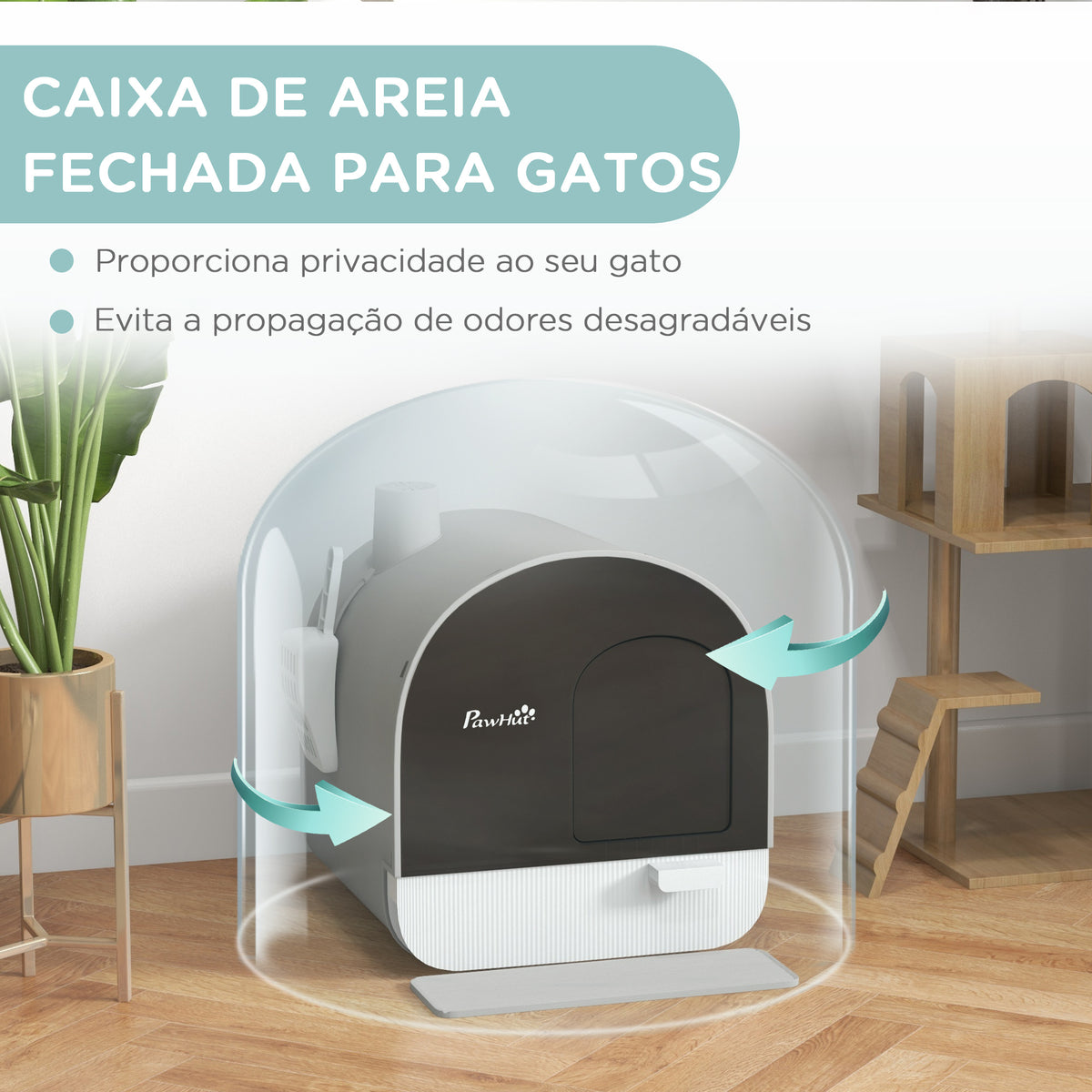 Caixa de Areia para Gatos Caixa de Areia Fechada para Gatos com Porta Dianteira Bandeja Removível Pá Tapete e Filtro 43x44x47 cm Cinza — foto 5