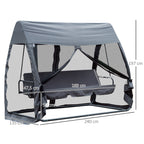 Baloiço de Jardim de 3 Lugares Convertível em Cama com Rede Mosquiteira para Terraço Balcão Exterior Carga Máxima 300kg 240x140x197cm Cinza — foto 3