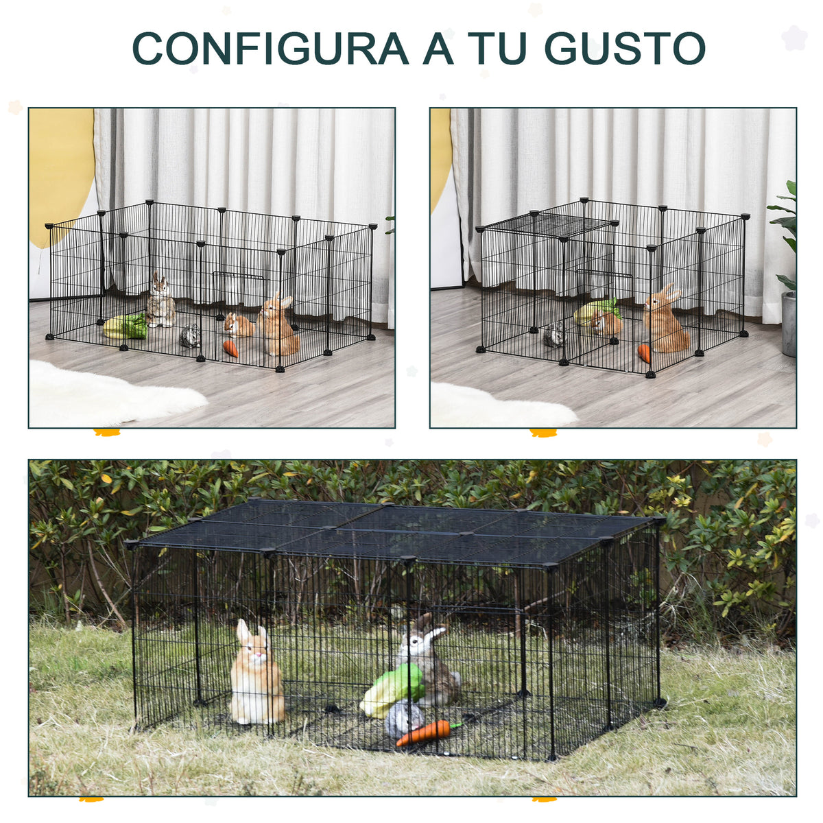 Recinto para Animais de Estimação DIY Recinto para Pequenos Animais com 22 Painéis e Porta Recinto Modular para Coelhos 105x70x45 cm Preto — foto 4