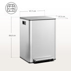 Balde de Lixo de Cozinha com 2 Compartimentos 2x30L Cubo de Lixo de Aço Inoxidável com Pedal Fechamento Suave e Cubo Amovível para Escritório Cozinha Prata — foto 3