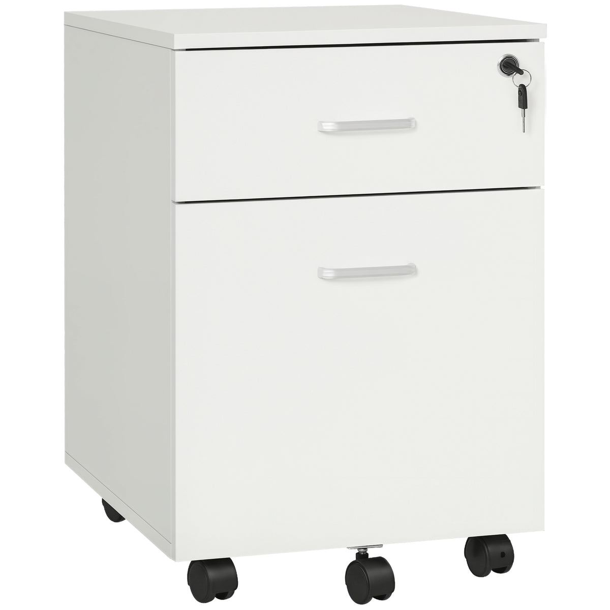 Bloco de Gavetas de Madeira Móvel para Arquivos para Escritório com 2 Gavetas 5 Rodas e 2 Travões para Escritório Secretaria Casa 40x49x58 cm Branco — foto 1