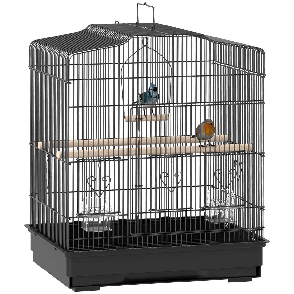 Gaiola para Pássaros 46,5x36x59 cm Gaiola de Metal para Pássaros com Portas 2 Comedouros 2 Poleiros Baloiço Bandeja Amovível e Pega de Transporte para Canário Periquito Preto — foto 1