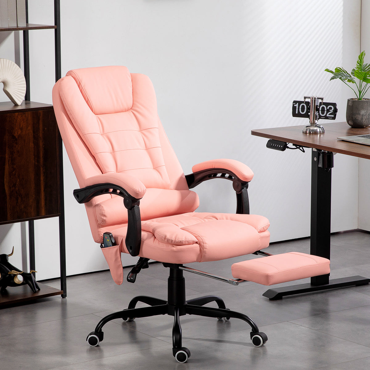 Cadeira de Massagem com 7 Pontos de Massagem Cadeira de Escritório Reclinável com Altura Ajustável Apoio para os Pés e Controlo Remoto 67x67x111-121 cm Rosa — foto 2