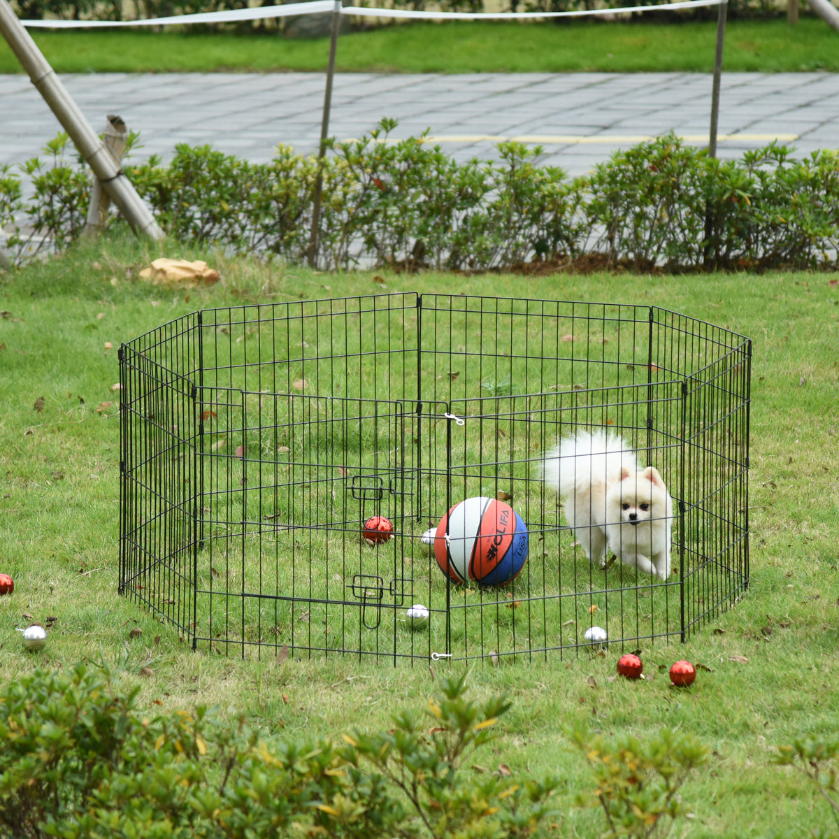 Parque para Cães 8 Painéis 61x61cm Dobráveis Gaiola Metálica para Animais de Estimação com Porta e Dupla Fechadura para Jardim Pátio Exterior Preto — foto 2