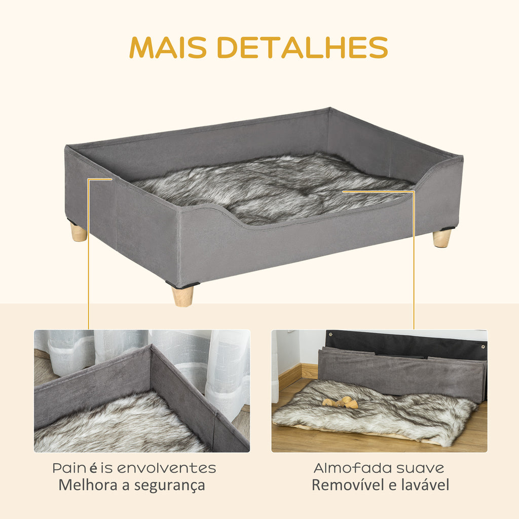 Sofá para Cães Gatos Cama para Animais de Estimação Pequenos e Médios com Almofada Removível Lavável e Pés Elevados de Madeira 81x56x23,5cm Cinza — foto 6