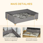 Sofá para Cães Gatos Cama para Animais de Estimação Pequenos e Médios com Almofada Removível Lavável e Pés Elevados de Madeira 81x56x23,5cm Cinza — foto 6