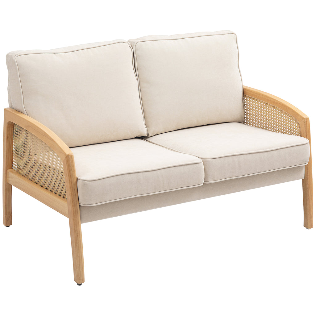 Sofá de 2 Lugares Estofado em Chenille Sofá Sala de Estar com 2 Almofadas Laváveis e Apoio para os Braços em Vime Sintético Sofá Pequeno Carga 240 kg 123x75x88 cm Bege — foto 1