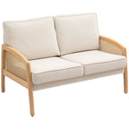 Sofá de 2 Lugares Estofado em Chenille Sofá Sala de Estar com 2 Almofadas Laváveis e Apoio para os Braços em Vime Sintético Sofá Pequeno Carga 240 kg 123x75x88 cm Bege — foto 1