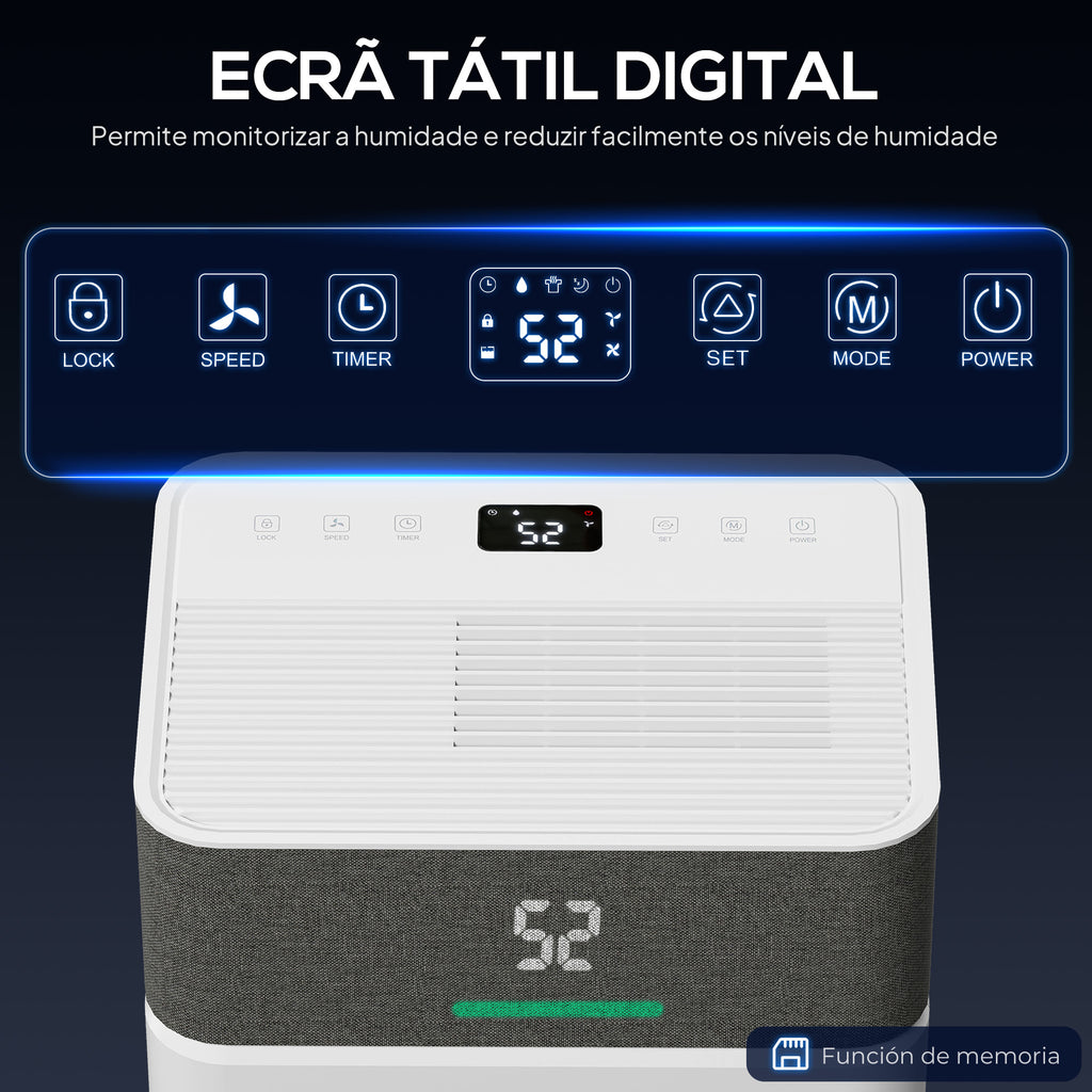 Desumidificador 12L/dia Depósito 2,1L Silencioso Desumidificador Elétrico com 4 Modos Ecrã LED Temporizador Desligamento Automático Bloqueio Infantil e Drenagem Contínua até 12-25㎡ Branco — foto 7